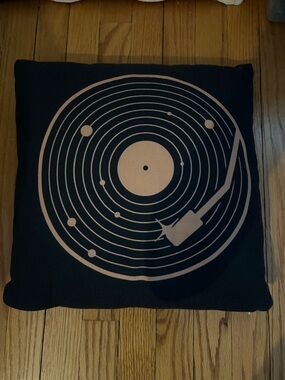 Threadless Black Pillow with Pink Turntable Graphic